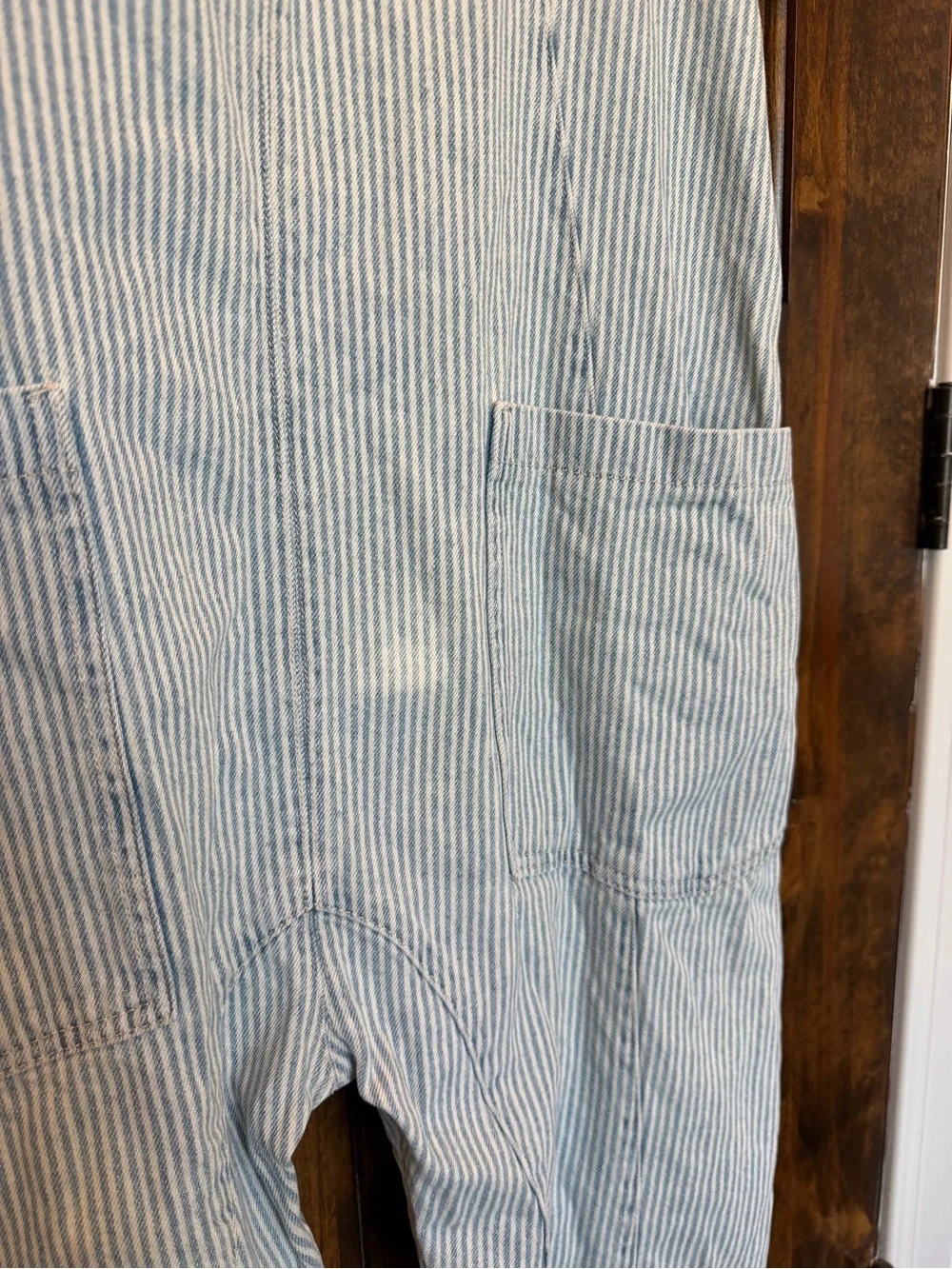 Free People Light Blue and White Striped Cotton Overalls Jumpsuit - Picture 8 of 8
